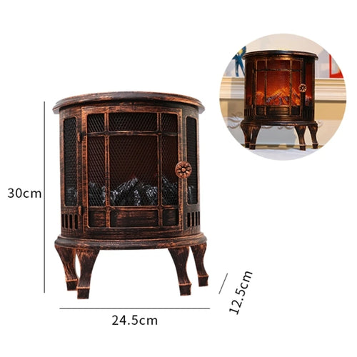 LED Fireplace Lantern Decorative Flameless Log Fire Effect Vintage Lamp Battery USB Operated Table Light Decoration for Indoor O