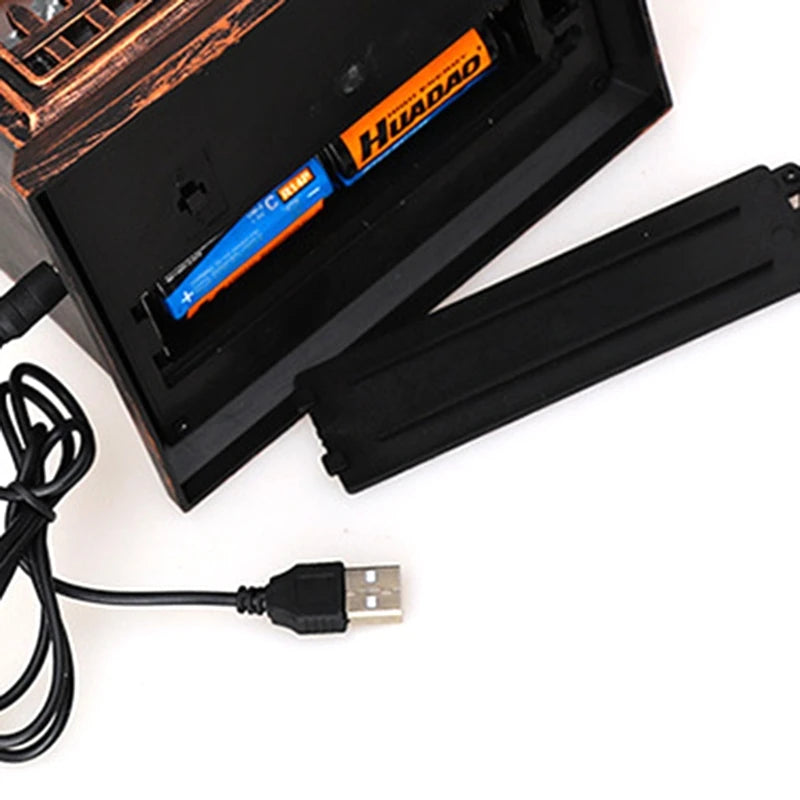 LED Fireplace Lantern Decorative Flameless Log Fire Effect Vintage Lamp Battery USB Operated Table Light Decoration for Indoor O